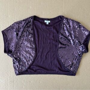 Julie Sequin Open Front Bolero Crop Shrug Jacket Purple Short Sleeve Size Large